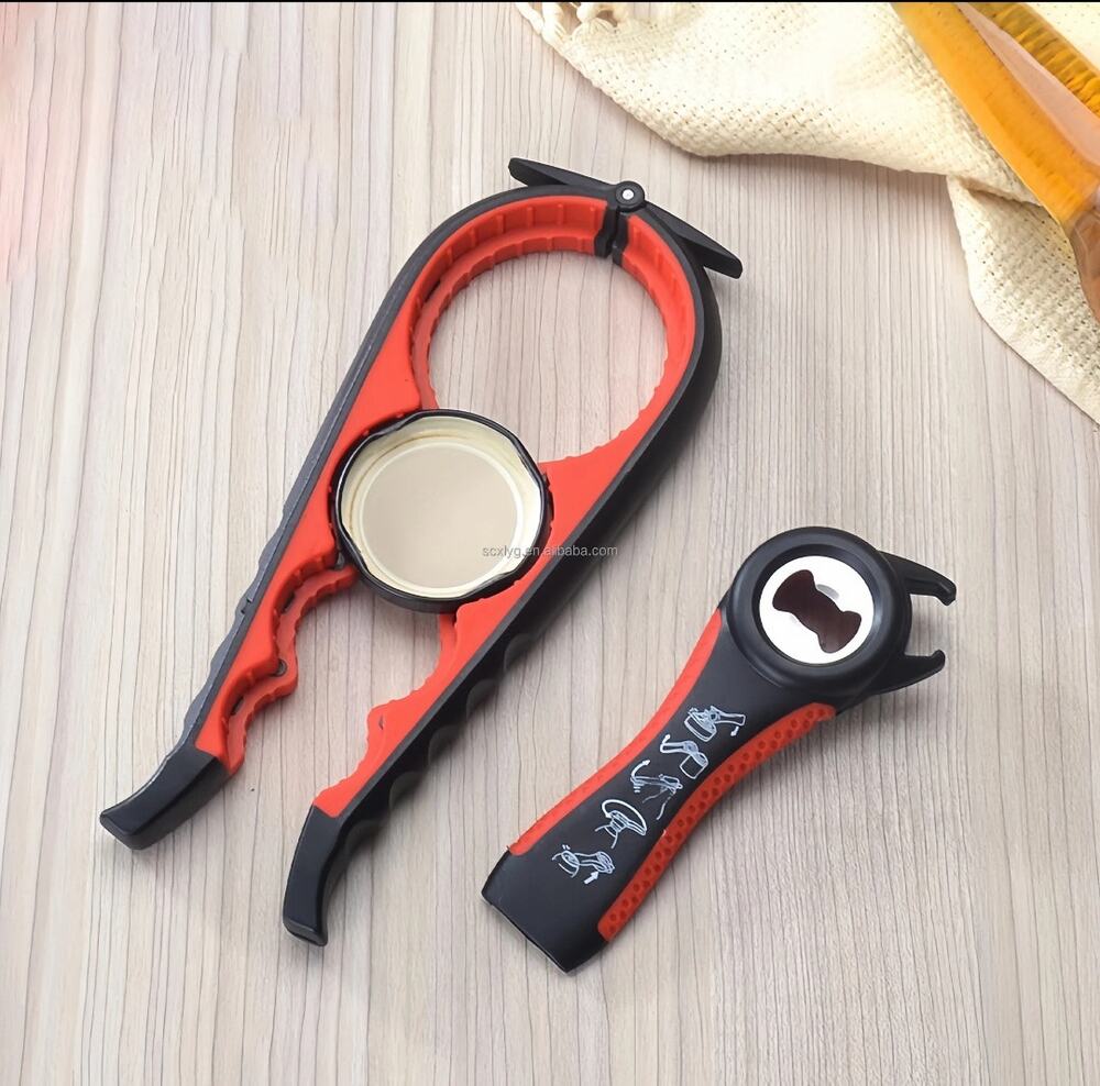 Bottle Jar Can 4 in 1 Multifunctional Opener Non-Slip Handle 2 Piece Set (Red)